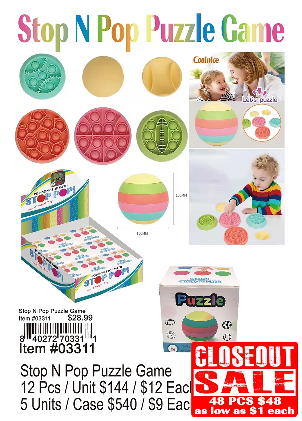 Stop N Pop Puzzle Game - Closeout 48 Pcs.